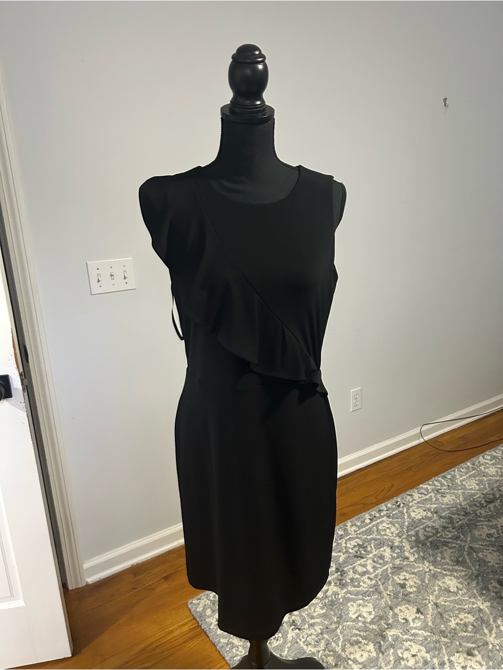 Macy's Black Sleeveless Ruffle Sheath Midi Dress